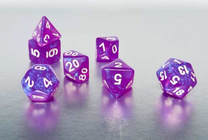 vvpesca Purple DND Dice Set of 7 – Polyhedral Dice Set for TTRPGs,Dungeons and Dragons,Role Playing Games and Other Table Games– D20 System Dice (Sequin Purple) - Image 5
